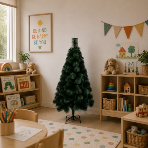 Curte si Gradina- Solutii Smart pentru Exterior - Decoratiune Brad Artificial MANIITSOQ, 150 cm, 130 varfuri, Suport Metalic, Plastic, Verde