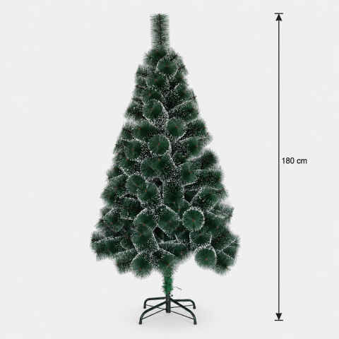Decoratiune Brad Artificial MANIITSOQ, 180 cm, 220 varfuri, Suport Metalic, Plastic, Ace Verzi cu Varfuri Albe [3]
