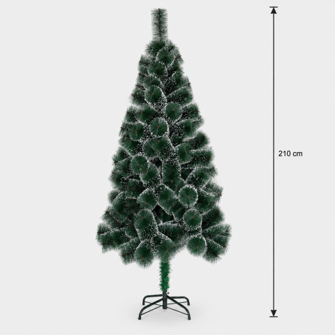 Decoratiune Brad Artificial MANIITSOQ, 210 cm, 280 varfuri, Suport Metalic, Plastic, Ace Verzi cu Varfuri Albe [3]
