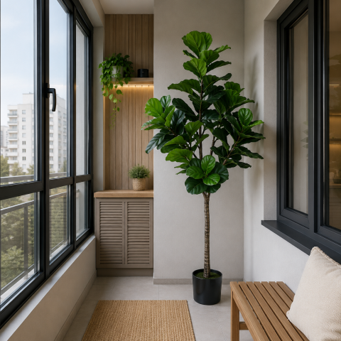 Decoratiune Ficus Lyrata, Plastic, 180 cm, Verde [2]