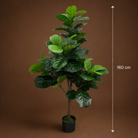 Decoratiune Ficus Lyrata, Plastic, 3 brate, 160 cm, Verde [3]