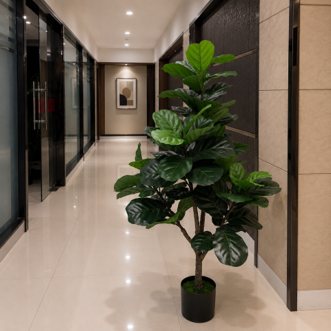 Decoratiune Ficus Lyrata, Plastic, 3 brate, 160 cm, Verde [2]