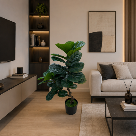 Curte si Gradina- Solutii Smart pentru Exterior - Decoratiune Ficus Lyrata, Ramificatie, 2 Ramuri, Plastic, 100 cm, Verde