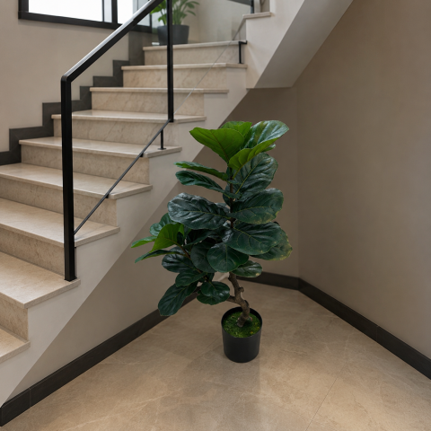 Decoratiune Ficus Lyrata, Ramificatie, 2 Ramuri, Plastic, 100 cm, Verde [1]