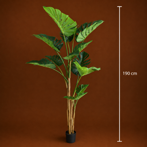 Decoratiune Monstera Deliciosa, 12 frunze, Plastic, 190 cm, Verde [3]