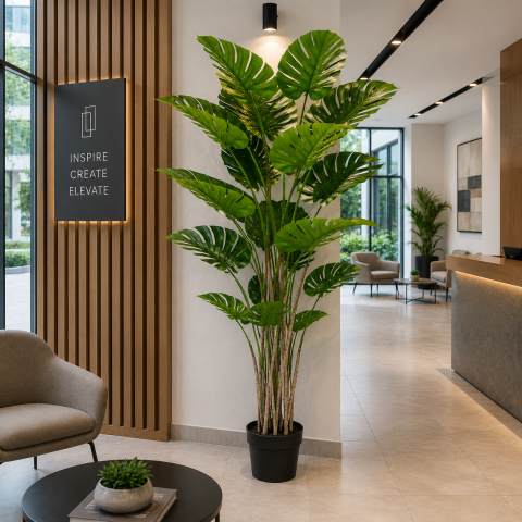 Decoratiuni Sarbatori & Sezoniere - Decoratiune Monstera Deliciosa, 17 frunze, Plastic, 220 cm, Verde