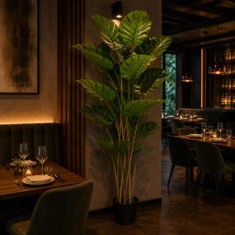 Decoratiune Monstera Deliciosa, 17 frunze, Plastic, 220 cm, Verde [1]