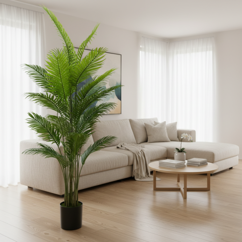 Curte si Gradina- Solutii Smart pentru Exterior - Decoratiune Palmier Areca, Plastic, 25 frunze, 190 cm, Verde