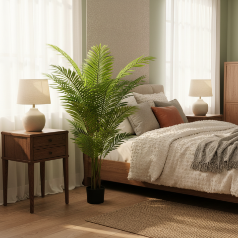 Curte si Gradina- Solutii Smart pentru Exterior - Decoratiune Palmier Kentia, 3 tulpini, Plastic, 17 frunze, 160 cm, Verde