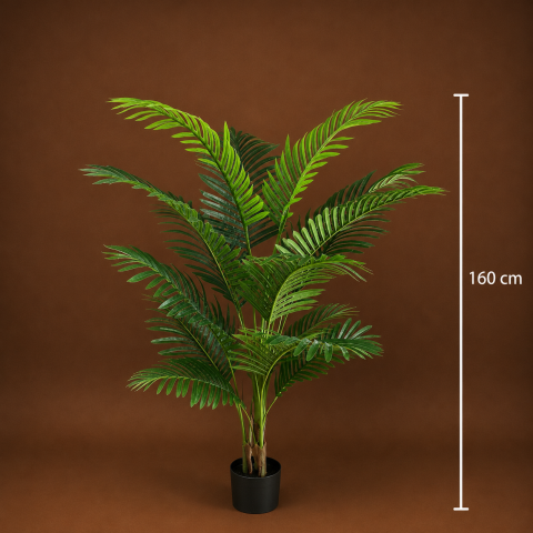 Decoratiune Palmier Kentia, 3 tulpini, Plastic, 17 frunze, 160 cm, Verde [3]