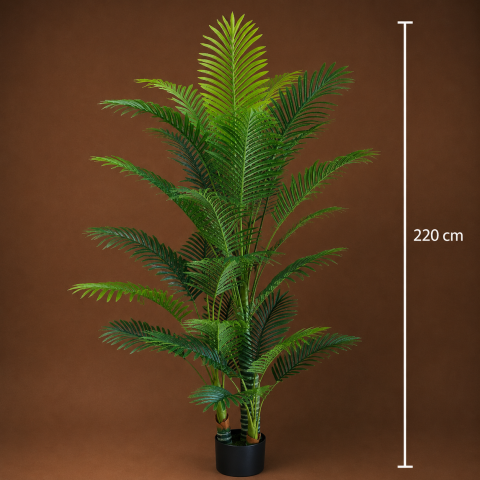 Decoratiune Palmier Kentia, 3 tulpini, Plastic, 17 frunze, 220 cm, Verde [3]