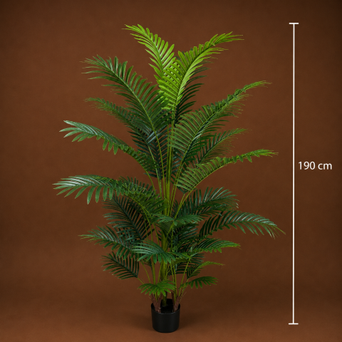 Decoratiune Palmier Kentia, 3 tulpini, Plastic, 30 frunze, 190 cm, Verde [3]