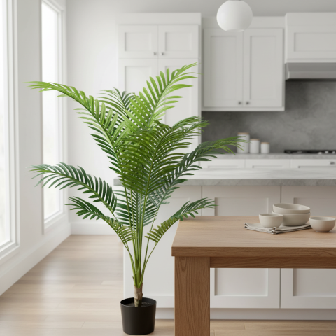 Curte si Gradina- Solutii Smart pentru Exterior - Decoratiune Palmier Kentia, Plastic, 12 frunze, 120 cm, Verde