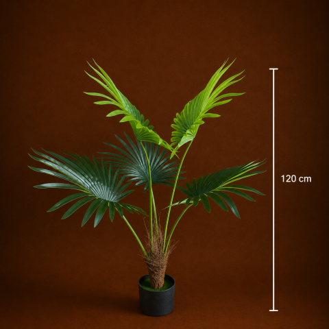 Decoratiune Palmier Livistona Evantai, 5 frunze, Plastic, 120 cm, Verde [3]