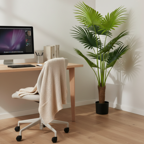 Curte si Gradina- Solutii Smart pentru Exterior - Decoratiune Palmier Livistona Evantai, 7 frunze, Plastic, 140 cm, Verde
