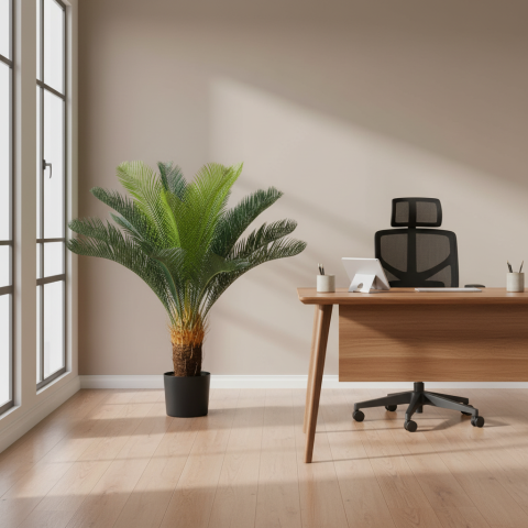 Curte si Gradina- Solutii Smart pentru Exterior - Decoratiune Palmier, Plastic, 24 frunze, 85 cm, Verde