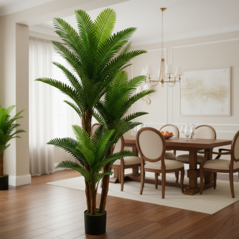 Curte si Gradina- Solutii Smart pentru Exterior - Decoratiune Palmier, Plastic, 3 Brate, 190 cm, Verde