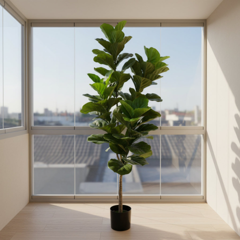 Decoratiune Smochin Artificial, Plastic, Frunze cu 4 ramificatii, 180 cm, Verde [2]