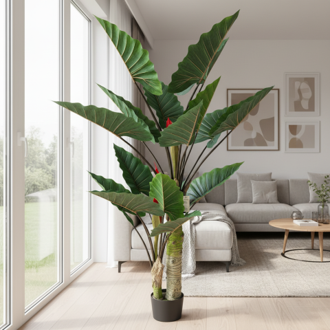 Curte si Gradina- Solutii Smart pentru Exterior - Decoratiune Strelitzia, 2 trunchiuri, Plastic, 190 cm, Verde