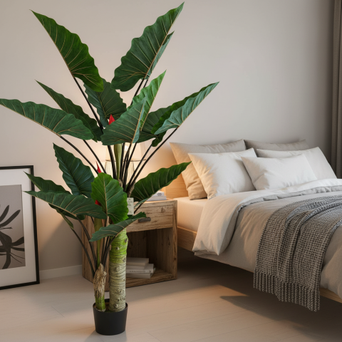 Decoratiune Strelitzia, 2 trunchiuri, Plastic, 190 cm, Verde [1]