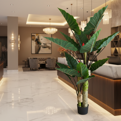 Decoratiune Strelitzia, 2 trunchiuri, Plastic, 190 cm, Verde [2]