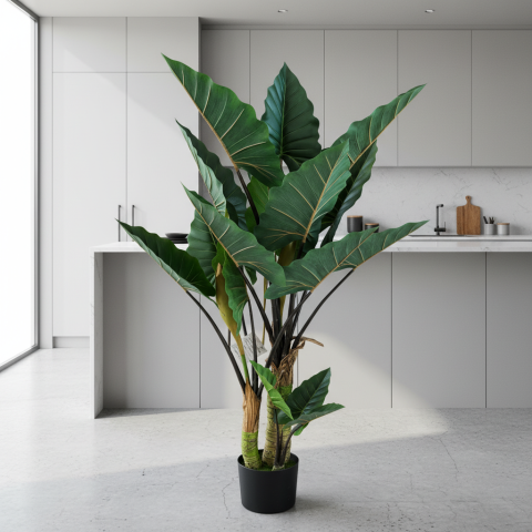 Decoratiune Strelitzia, 3 trunchiuri, Plastic, 160 cm, Verde [2]