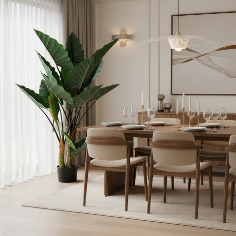 Decoratiuni Sarbatori & Sezoniere - Decoratiune Strelitzia, 3 trunchiuri, Plastic, 160 cm, Verde