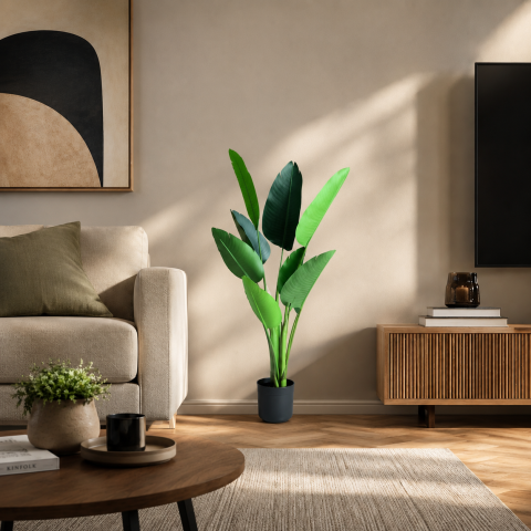 Decoratiuni Sarbatori & Sezoniere - Decoratiune Strelitzia Nicolai, 120 cm, 8 frunze, Verde