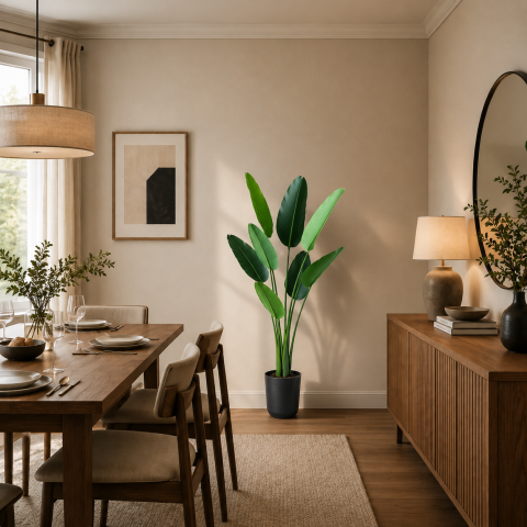 Decoratiuni Sarbatori & Sezoniere - Decoratiune Strelitzia Nicolai, 150 cm, 10 frunze, Verde