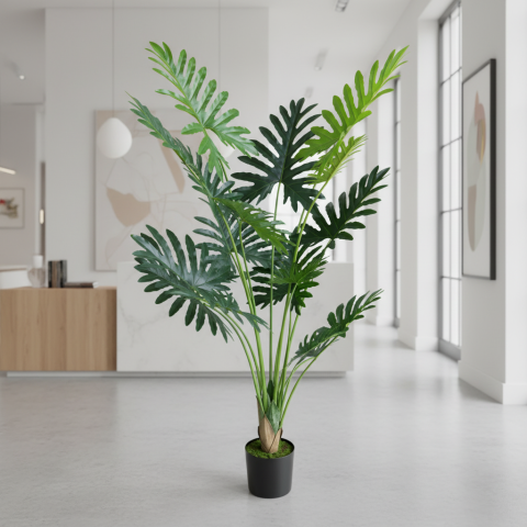 Decoratiune Thaumatophyllum Bipinnatifidum, 10 frunze, Plastic, 160 cm, Verde [2]