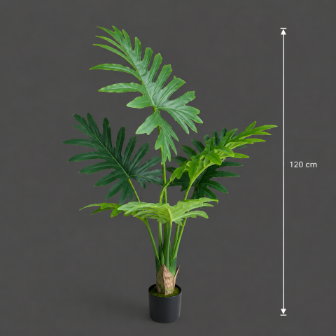 Decoratiune Thaumatophyllum Bipinnatifidum, 6 frunze, Plastic, 120 cm, Verde [3]