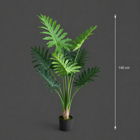 Decoratiune Thaumatophyllum Bipinnatifidum, 8 frunze, Plastic, 140 cm, Verde [3]