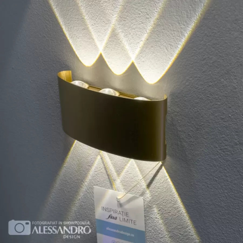 Curte si Gradina- Solutii Smart pentru Exterior - Fantas Aplica LED de Exterior si Interior, 6 Surse x 1W, IP65, Metalic, Auriu, 3000K