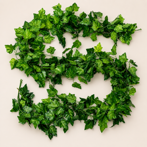 Decoratiuni Sarbatori & Sezoniere - Ghirlanda Artificiala din Iedera, 12 Ramuri x 72 Frunze, Verde