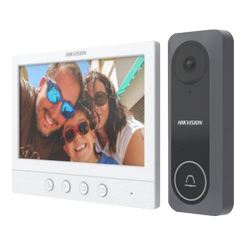 Kit videointerfon analogic, ecran 7 inch, conectare 4 fire pentru 1 familie, IR – Hikvision DS-KIS212 [1]
