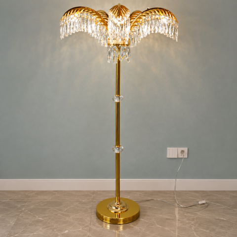 Iluminat Smart Home - Lampadar Cristal LALIBELA, 10x G9, Metal si Cristal, Auriu