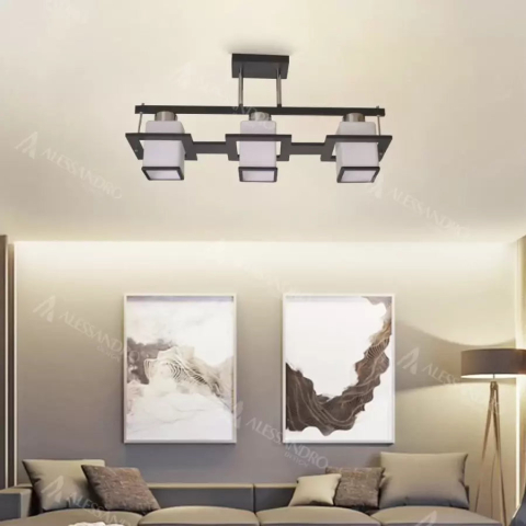 Lustra Clasica Aramis cu Lemn Abajur Patrat 3x E27 Gri Negru [2]