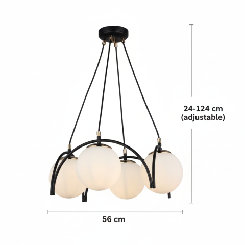Lustra Clasica EGVEKINOT, Glob, 4xE27, Inaltime Reglabila, Negru [3]