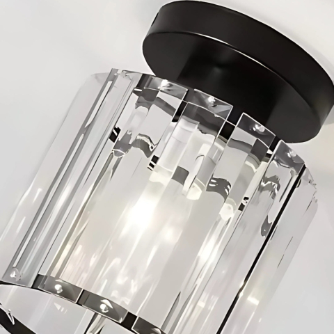 Lustra Clasica, Georgiana, 1x E27, Abajur Sticla, Negru, Metal si Sticla [1]