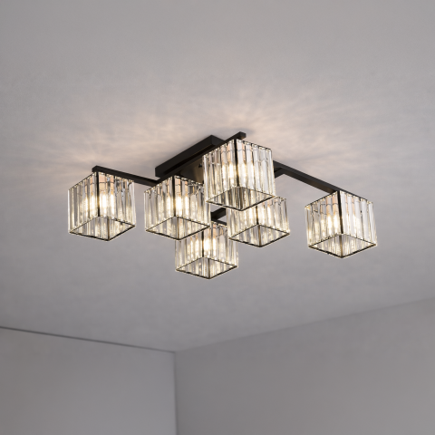 Lustra Clasica Moderna Georgiana, LC111/6BK, 6x E27, Negru, Metal si Sticla [2]