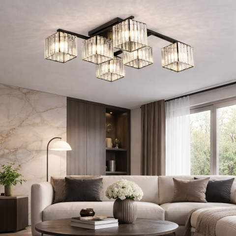 Lustre LED Moderne - Lustra Clasica Moderna Georgiana, LC111/6BK, 6x E27, Negru, Metal si Sticla