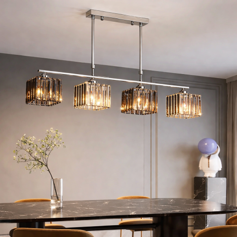 Produse Alessandro - Lustra Clasica Moderna Georgiana, LC116/4, 4x E27, Crom si Sticla Cenusie, Metal si Cristal, Abajur