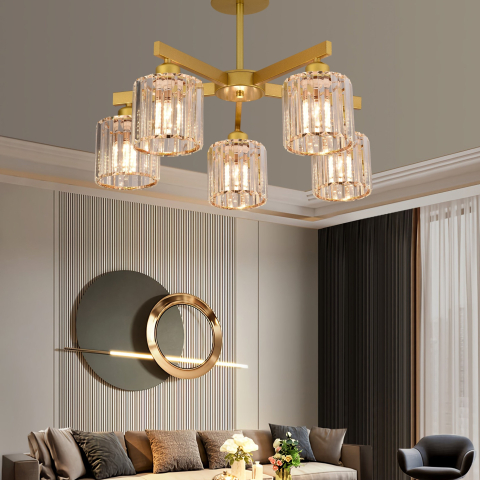 Lustra Clasica Moderna LC110/5GD cu Cristal, 5xE27, Auriu, Metal si Cristal [2]