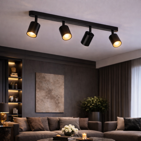 Lustra Clasica Moderna, LC500/4BK cu Proiector Liniar, 4XGU10, Metal, Negru, Becuri Neincluse [2]