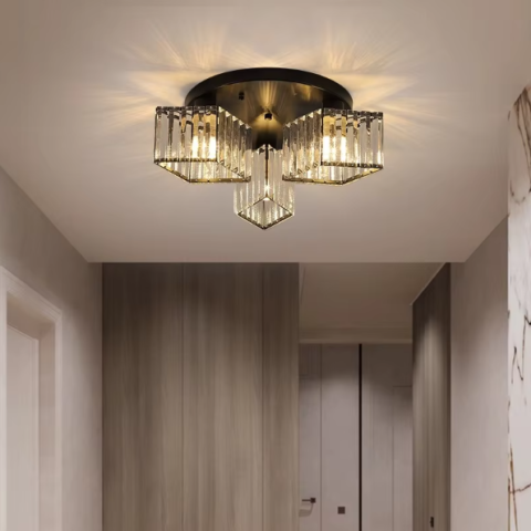 Lustra Clasica Moderna Sasha, LC117/3BK, 3x E27, Metal si Cristal, Negru, Abajur [2]