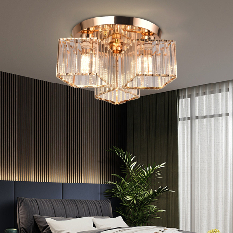 Lustra Clasica Moderna Sasha, LC117/3GD, 3x E27, Metal si Cristal, Auriu, Abajur [2]