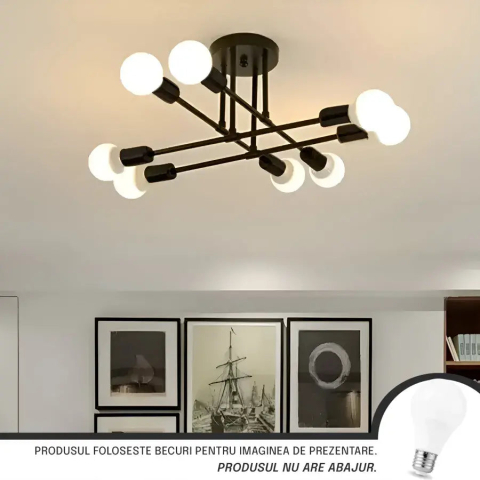 Lustre LED Moderne - Lustra Clasica Modernist Octa, 8x E27, Negru, Design Modern, Metal, Fara Abajur