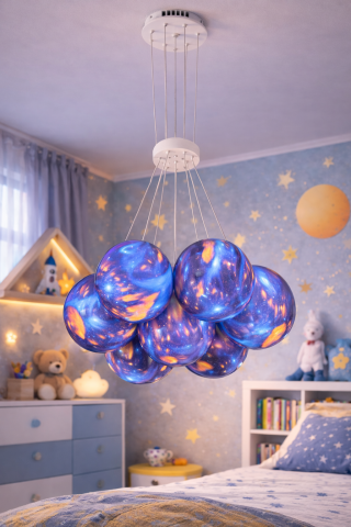 Lampi, Aplice si Corpuri de iluminat Smart - Lustra copii PLANETE, 7xE27, D30 cm, Metal, Multicolor