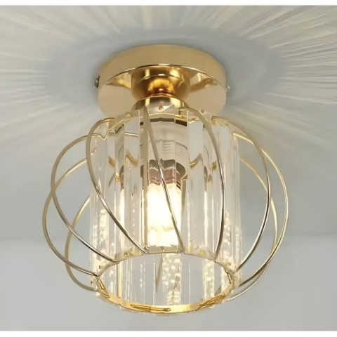 Lustre LED Moderne - Lustra Cora 1XE27, Auriu, D 16cm, Metal si Cristal