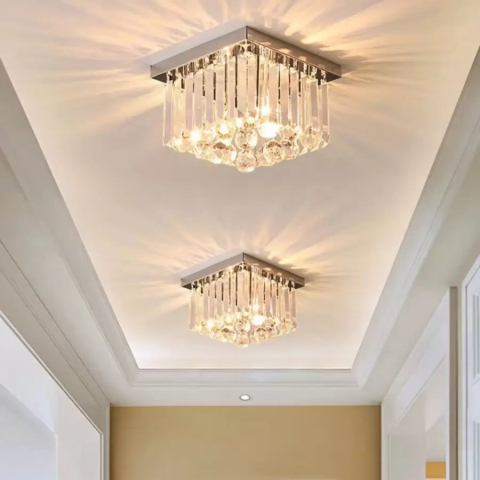 Candelabre LED Cristal Moderne - Lustra Cristal MARTINEZ Linear Luxe, Diametru 35cm, 4x E14, Crom Lucios